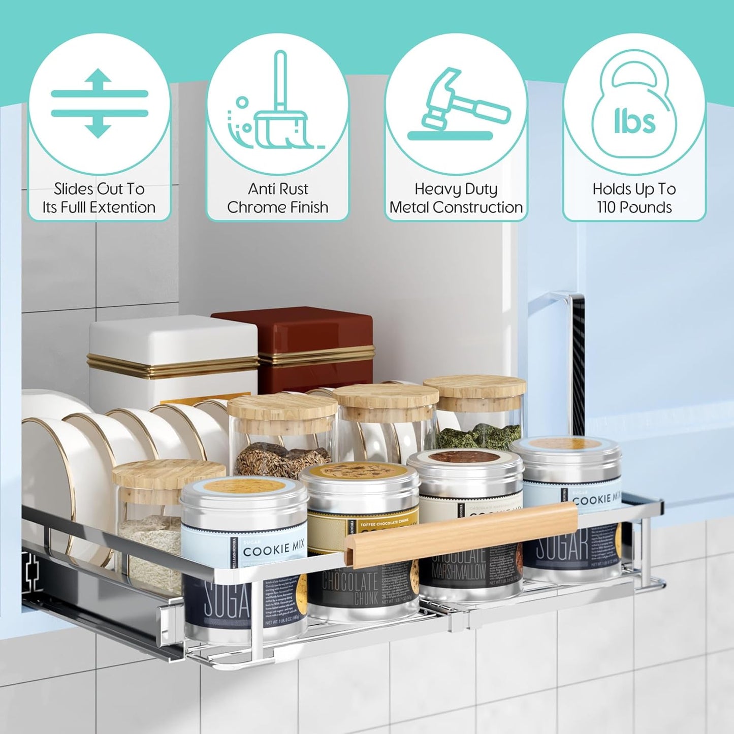 2Pack Expandable Pull Out Cabinet Organizer, Closet Organizers and Storage 11.8~18''W x 17.3''D Heavy Duty Under Sink Storage Basket Slide Out Cabinet Shelves for Kitchen, Bathroom, Pantry