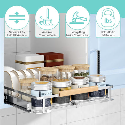 2Pack Expandable Pull Out Cabinet Organizer, Adjustable Width:12.3~18.5''W x 22.5''D Under Sink Organizer, Drawer Storage Shelves for Kitchen, Bathroom, Closet, Pantry, Cupboard, Pots, Pans