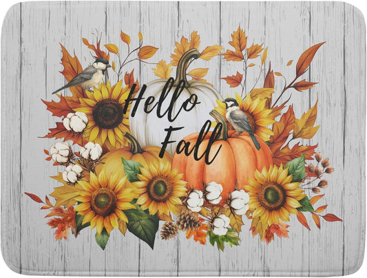 Hello Fall Sunflowers Dish Drying Mat for Kitchen Counter,Autumn Pumpkin Maple Leaves Drying Mat 18 x 24 Inch with High Absorbent Microfiber Dish Drying Drainer Mat for Coffee Bar