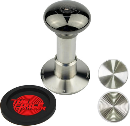 The Force Tamper Automatic Impact Coffee Tamper Adjustable Const Pressure and Autoleveling Extend Set New (Jelly-Black Mirror AL, 58.35mm)