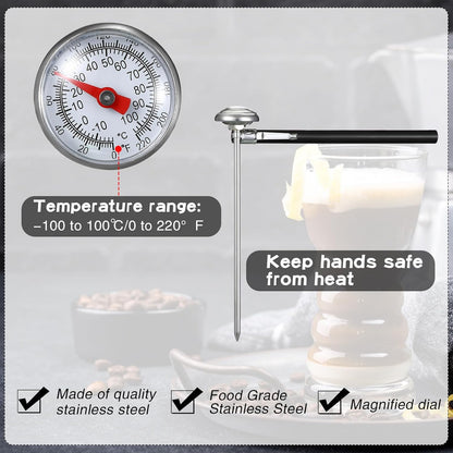 Xuhal 6 Pcs Stainless Steel Kitchen Thermometer with 5 Inch Long Stem 1 Inch Dial Thermometer Milk Frothing Food for Oven Probe Meat Grill BBQ Cooking Chocolate Water(Black)