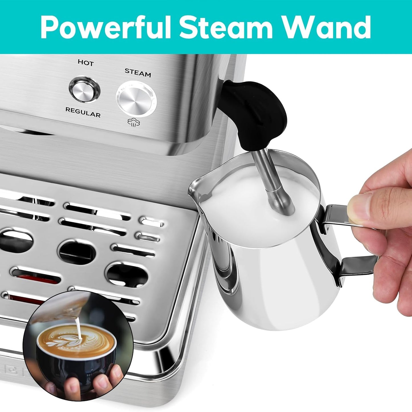 CASABREWS 4700Gense 20-Bar Espresso Machine with Milk Frother and Hot Water Wand, Adjustable Temperature, Ideal for Americano, Latte, Cappuccino