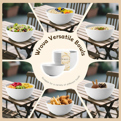 White Wheat Straw Bowls for Cereal and Salad,Alternative Plastic Bowls Set of 6,40oz Unbreakable Soup Bowls suitable for Kitchen,Party,Camping and R.V.