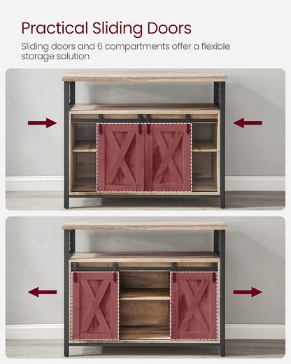 VASAGLE Buffet Cabinet, Coffee Bar Storage Cabinet, Sideboard with 2 Sliding Barn Doors, Adjustable Shelves, 13 x 39.4 x 31.5 Inches, for Living Room, Camel Brown and Ink Black ULSC092B50