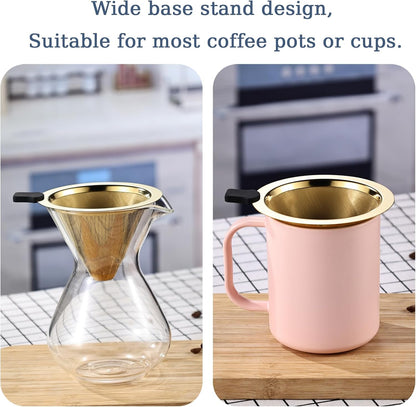 Small Size Pour Over Coffee Filter Dripper, Stainless Steel Metal Cone Drip Coffee Filter, Paperless and Permanently Reusable, Double Mesh Coffee,Tea Filter for 1-2 Cups