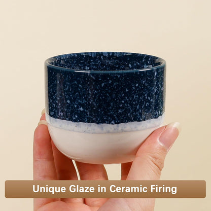 Ceramic Espresso Cups Set of 4, Double Walled Espresso Coffee Mugs for Nespresso Cups, Special glazed Demitasse Cups Coffee Cup for Machine (Blue)