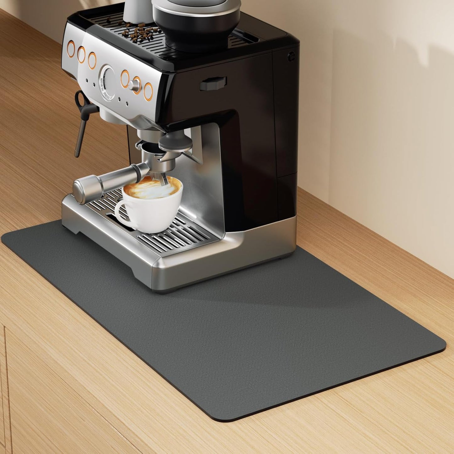 Coffee Mat Hide Stain Rubber (Dark Gray, 40cm×60cm), Coffee Bar Accessories Fit Under Espresso Machine CoffeeMaker Coffeepot, Backed Absorbent Dish Drying Mat for Kitchen Counter