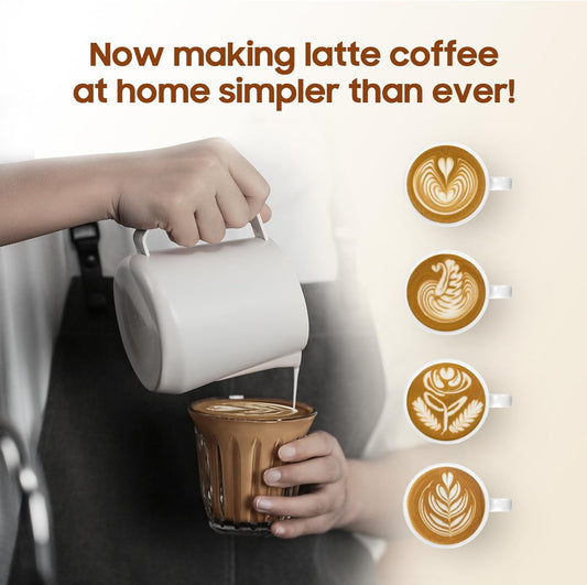 MHW-3BOMBER Milk Frothing Pitcher - 20oz/600ml Milk Frother Cup with U-Shaped Spout - SUS 304 Steaming Pitcher - Cappuccino Latte Art Cup for Barista - Quadrilateral Body - Cream White P5181-OS