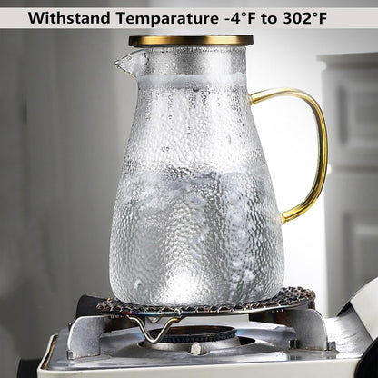 Xrrxy 2L/68oz Water Pitcher Glass Pitcher with Lid and Handle, Heat/Cold Resistant Borosilicate Glass Water Carafe for Coffee, Lemonade, Iced Tea,Beverage, Water Glass Jug
