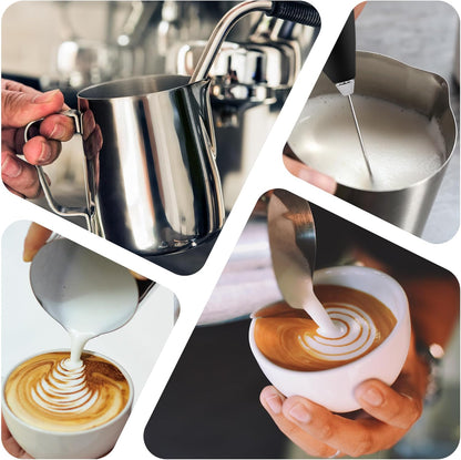 Zulay Milk Frothing Pitcher with Latte Art Pen – 12oz 20oz 32oz - Stainless Steel Frother Cup with Measurement Markings, Espresso & Coffee Accessories Creamer Jug with Laser-Welded Handle - 20 oz