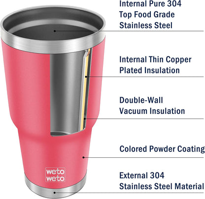 WETOWETO 30 oz Tumbler Stainless Steel Vacuum Insulated Coffee Ice Cup Double Wall Vacuum Coffee Tumbler for Hot and Cold drinks, Suitable for Beach, Travel, Party(Watermelon Red, 1 Pack)
