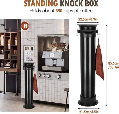 Knock Box for Espresso Grounds Commercial Floor-Standing Coffee Grounds Knock Box with Brush 18L Large Capacity Coffee Knockbox with Towel and Garbage Bags for Coffee Shops,Bar Home,Coffee lovers