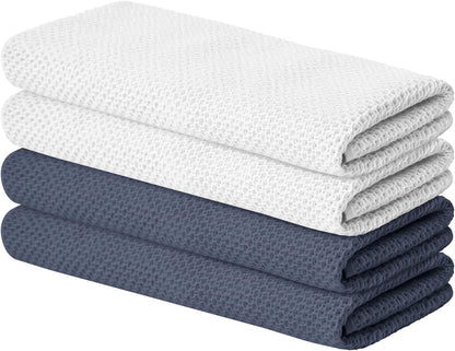 Artoid Mode 100% Cotton White Dark Grey Waffle Weave Kitchen Dish Cloths, 13x28 Inch Ultra Soft Absorbent Quick Drying Kitchen Dish Towels Set of 4, Multicolor