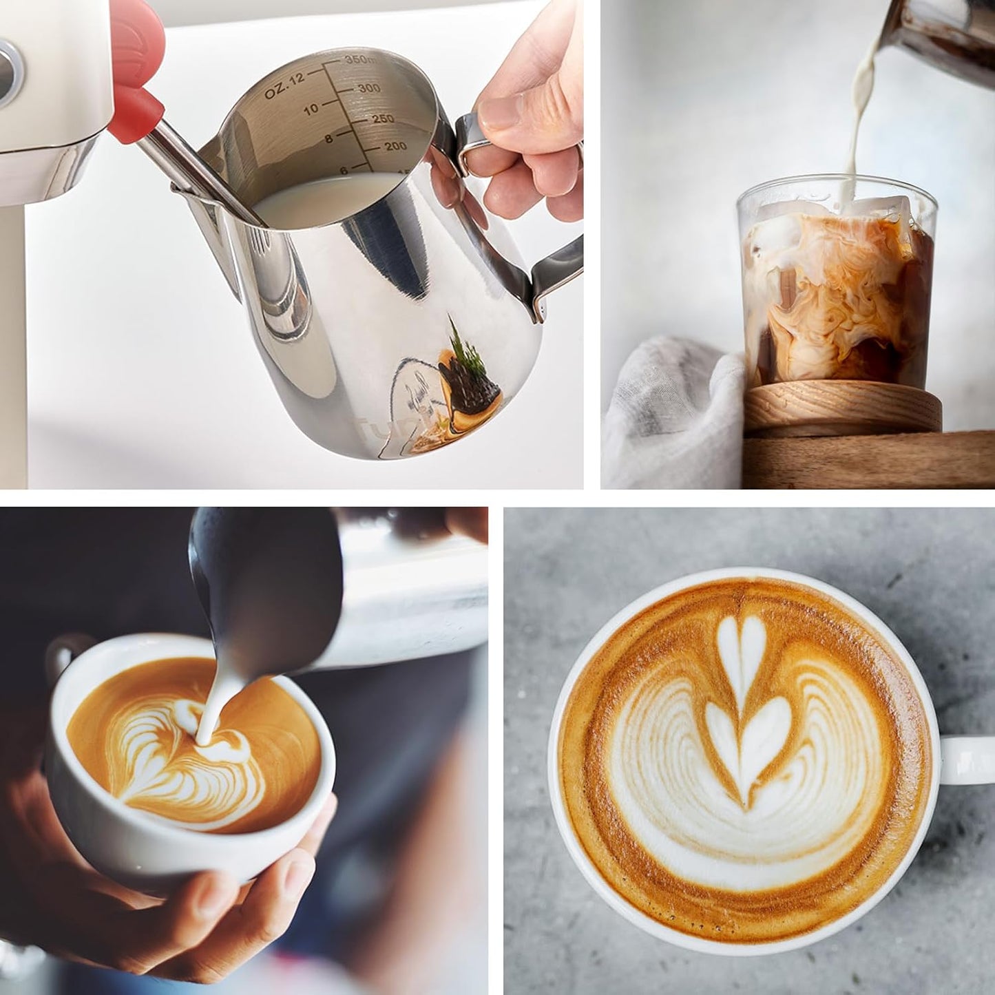 Tuni Milk Frothing Pitcher, 12oz/350ml Stainless Steel Milk Jug Steaming Cup, Milk Coffee Cappuccino Latte Art Steam Creamer Frother Pitcher
