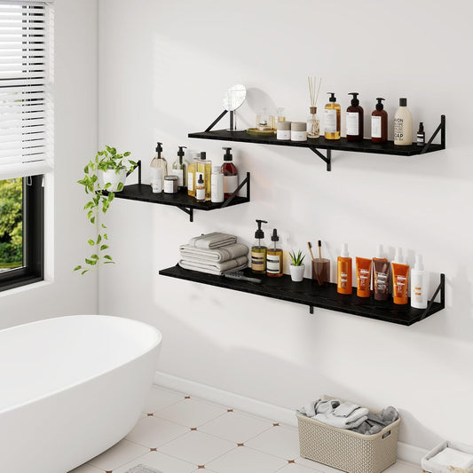 Dreamland Floating Shelves for Wall, 12 Inch Deep Floating Shelves Set of 2, 55W x 12D Large Wall Shelf with Sturdy Metal Brackets for Living Room, Bathroom, Bedroom and Kitchen, Black