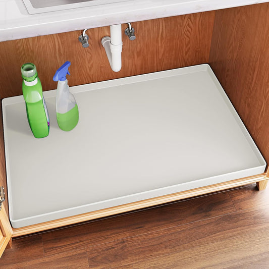 FLATO Waterproof Under Sink Mat 34" x 22" Shelf Liner for Kitchen and Bathroom, Cabinet Protector, Organizers and Storage, Flexible Silicone Drip Tray