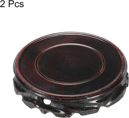 MECCANIXITY Wooden Display Stand Base Stand Holders 110mm/4.33 inch Diameter Black for Vase Bonsai Stone Furniture Stable Home Decoration Pack of 2