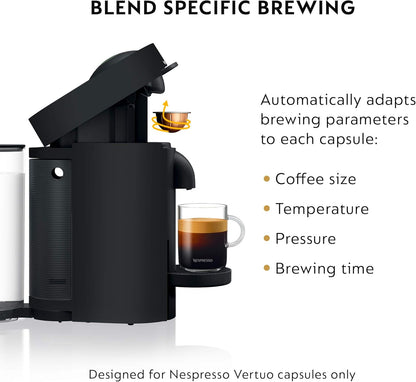 Nespresso Vertuo Plus Deluxe Coffee and Espresso Maker by De'Longhi, Matte Black with Aeroccino Milk Frother