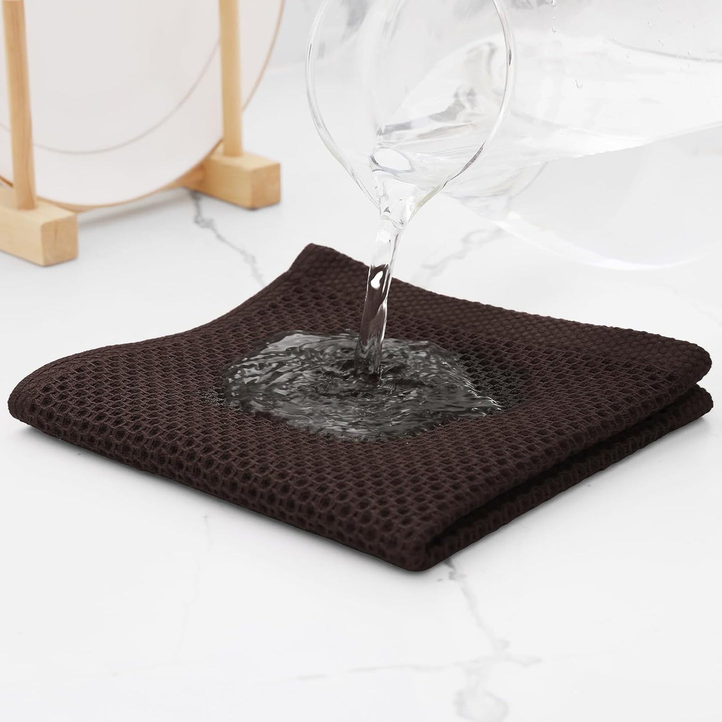 Kitinjoy 100% Cotton Kitchen Dish Cloths, 12 Pack Waffle Weave Ultra Soft Absorbent Dish Towels for Drying Dishes Quick Drying Kitchen Towels Dish Rags, 12 X 12 Inches, Dark Brown