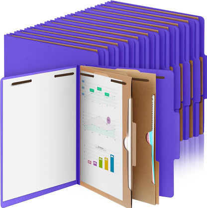 24 Pcs Classification Folders Letter Size, Back to School Supply for Teacher, Student, 2 Pocket Dividers Pressboard File Folder Bulk with 2 Fasteners, 2 in Expanding File Organizer (Purple)
