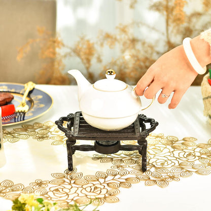 Sungmor Heavy Duty Cast Iron Teapot Dish Warmer Stable Holder for Tealight Stand | Tealight Warmer Decorative Stove for Villa Yard Balcony-Square
