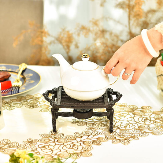 Sungmor Heavy Duty Cast Iron Teapot Dish Warmer Stable Holder for Tealight Stand | Tealight Warmer Decorative Stove for Villa Yard Balcony-Square