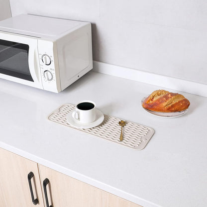 Silicone Dish Drying Mat for Multiple Usage,Easy clean,Eco-friendly,Heat-resistant Silicone Mat for Kitchen Counter or Sink,Refrigerator or Drawer Liner Tapioca S 12 inches x 6 inches