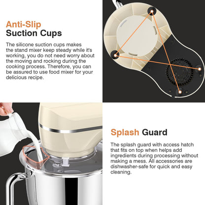 Mini Angel Stand Mixer,10-Speed Kitchen Electric Mixer,Tilt-Head Food Mixer with Dough Hook, Wire Whisk, Flat Beater, Stainless Steel Bowl (White2, 5QT)