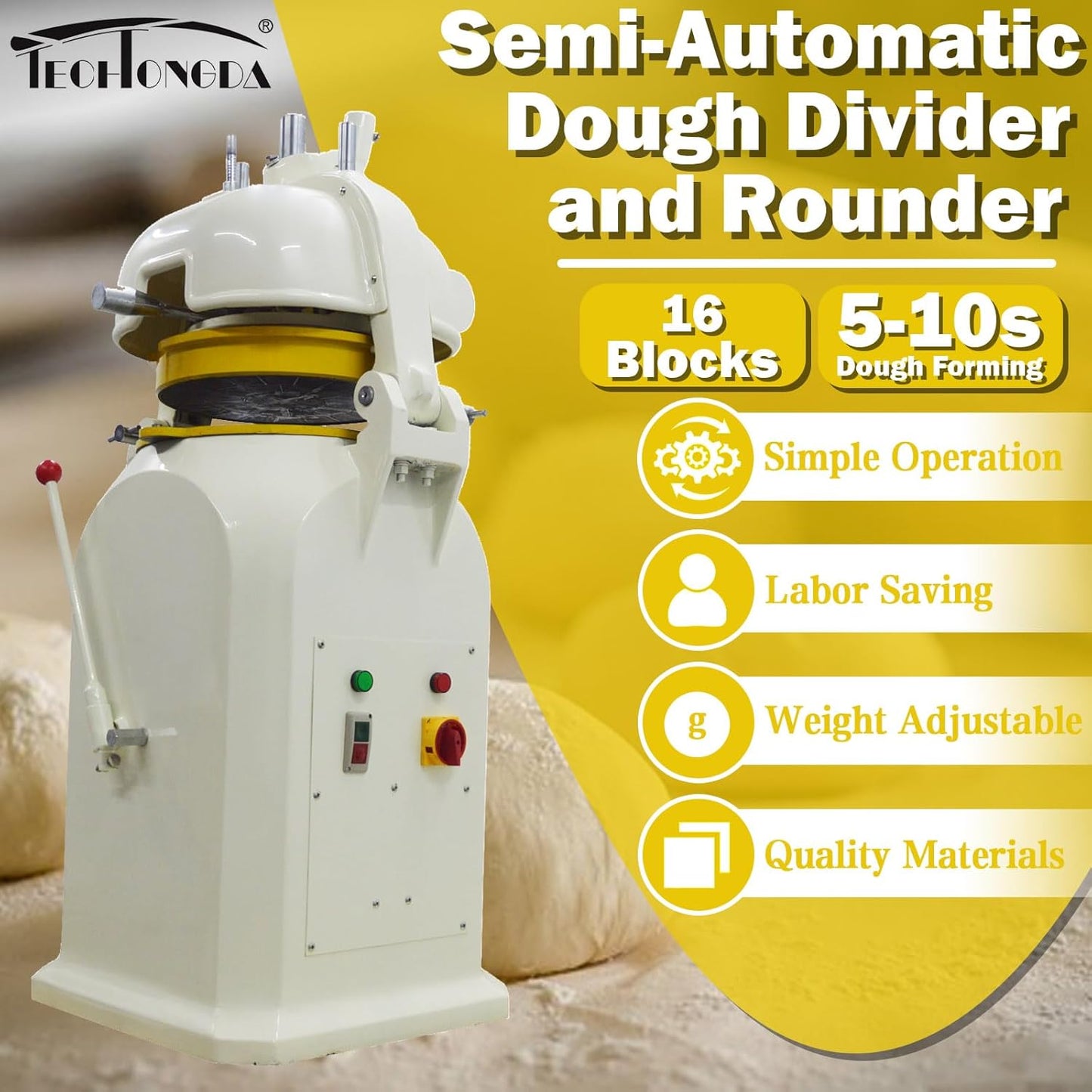 TECHTONGDA Commercial Dough Divider Rounder 16pcs Electric Dough Cutting and Rounding Machine Paste Ball Machine 3.53-7.05oz for Hamburger Bread Pizza Bakery