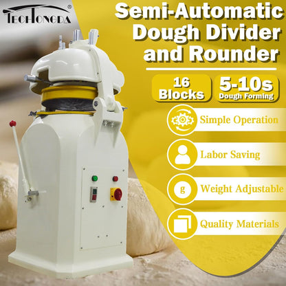 TECHTONGDA Commercial Dough Divider Rounder 16pcs Electric Dough Cutting and Rounding Machine Paste Ball Machine 3.53-7.05oz for Hamburger Bread Pizza Bakery