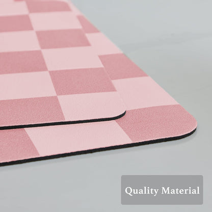 Checkered Dish Drying Mat for Kitchen Counter, Coffee Bar Station Accessories, Retro Cute Girly Pink Aesthetic Modern Absorbent Drainer Mat Kitchen Drying Mat Easy Clean, Coral 12" x 19"