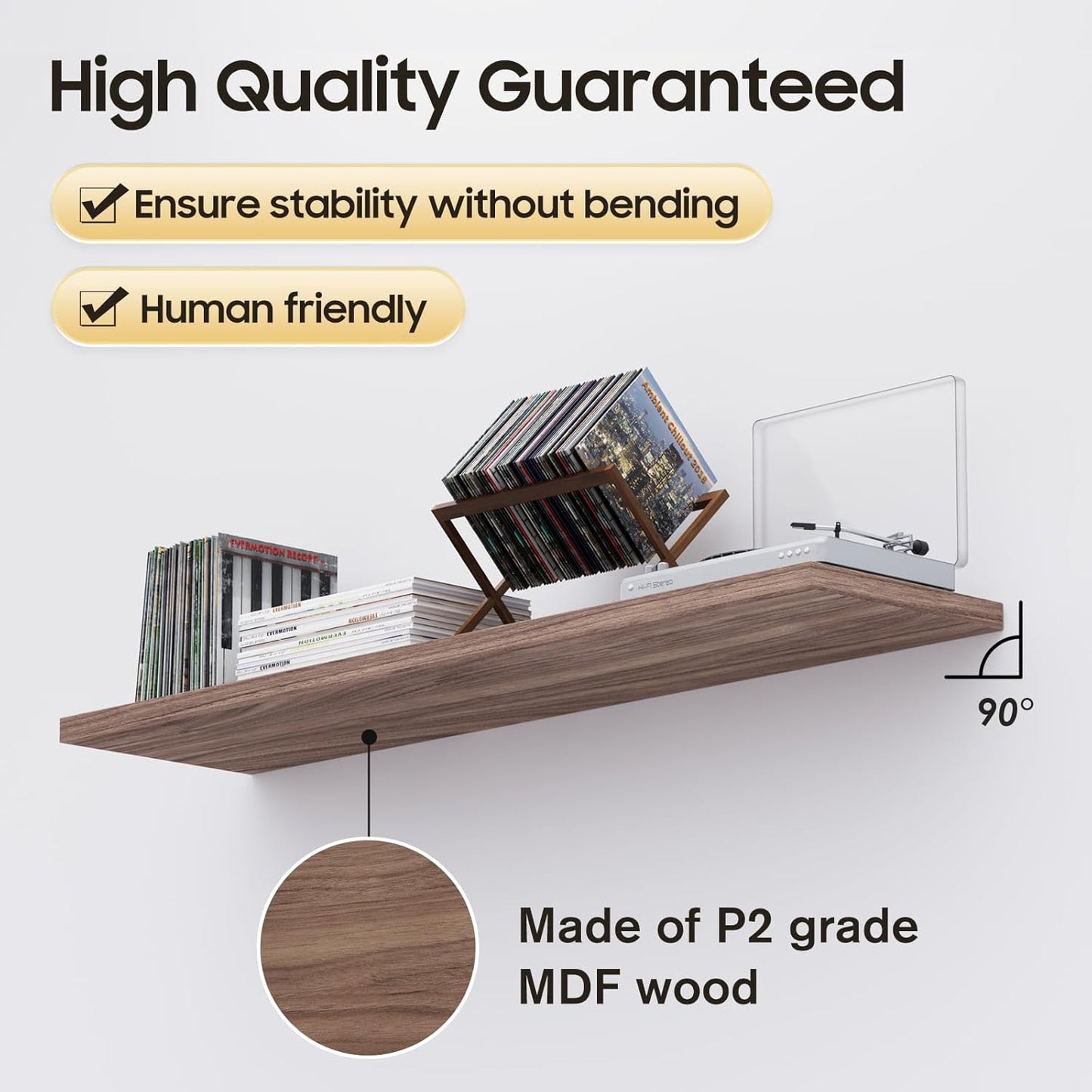 Wall Shelf Set of 1, Walnut Floating Shelves 30 in W x 10 in D x 1 in H, Wooden Floating Wall Shelf with Invisible Brackets for Living Room/Bedroom/Bathroom/Kitchen Storage and Decor