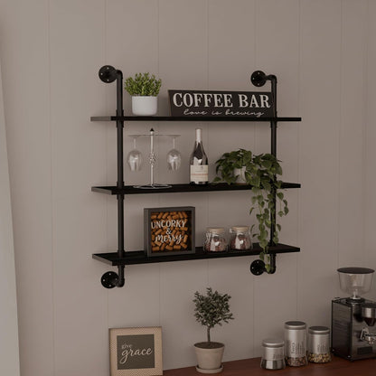 Industrial Pipe Shelf Shelving Bookcase, Wall Mounted Rustic Bookshelf, Floating Bookshelves for Wall,Retro Wood Metal Pipe Industrial Shelves for Living Room