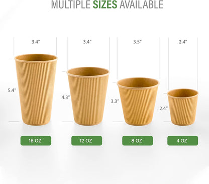 Restaurantware 4 Ounce Ripple Wall Disposable Coffee Cups, 500 Insulated Kraft Paper Tumblers with Rolled Rim Design, Lids Sold Separately for Hot Drinks like Tea, Hot Chocolate and More