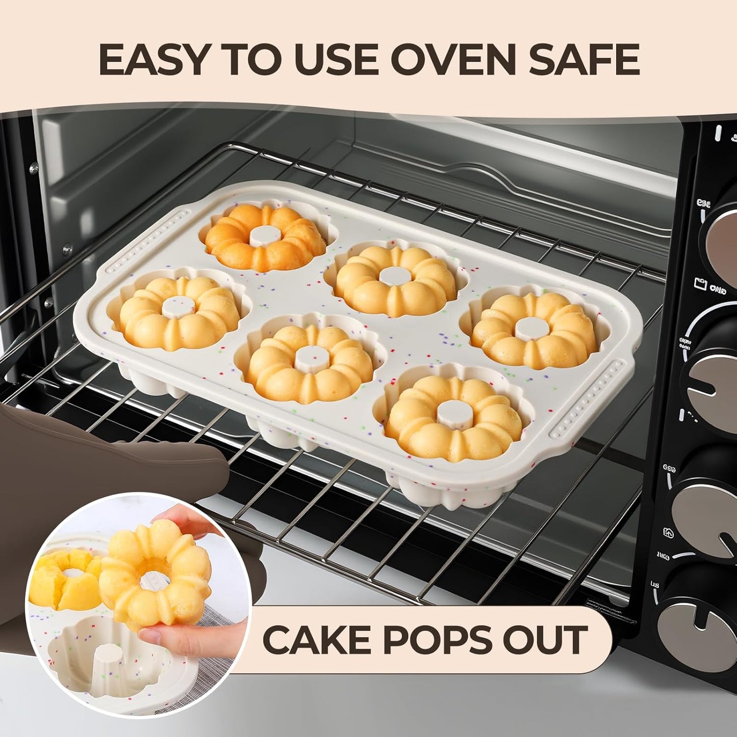 Mini Bundt Cake Pans for Baking, 2Pcs Silicone 6-Cavity Fluted Tube Cake Pan with Metal Reinforced Frame, Nonstick Baking Molds for Cupcake, Brownie, Donuts, Cornbread, Jello