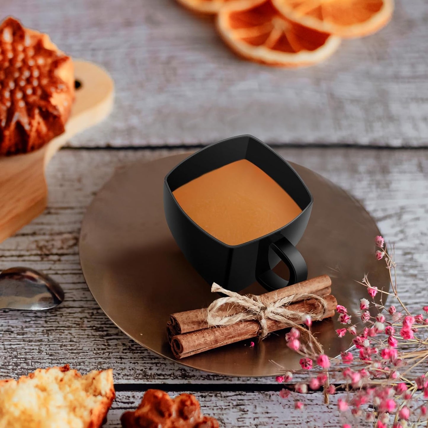 Amyhill 100 Pcs Disposable Tea Cups Mini Plastic Tea Cup Bulk with Handle Hard Plastic Coffee Mug Disposable Square Espresso Mug for Party Catering (Black)