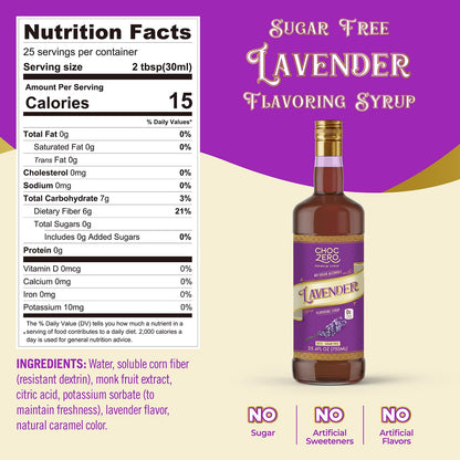 ChocZero Coffee Syrup, Lavender Flavor, Sugar Free Syrup for Drinks, Keto Friendly, 25.4 Fluid Ounces