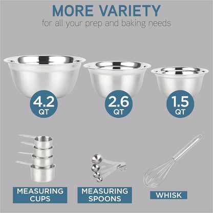 COOK WITH COLOR Stainless Steel Mixing Bowls Set - Nesting Bowls with Non-Slip Bottom and Easy-Grip Handles, Silver, 12 Pieces
