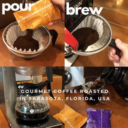 Sarasota Coffee Packs Bulk Ground Packets | Jamaican Me Crazy Flavored | Gourmet Assorted Gift Sampler | Low Acid Mold Free Individual Pouches for 12 Cup Coffee Maker | 1.75 Oz Bags, 100 Count