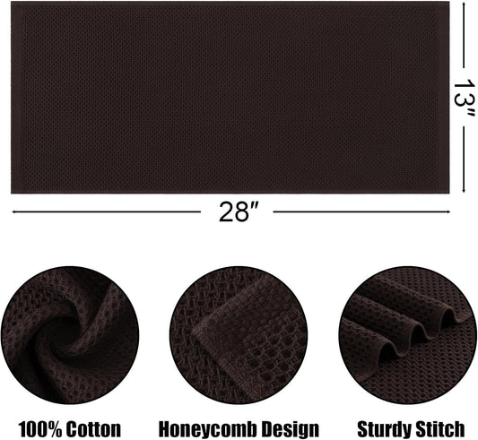 Kitinjoy 100% Cotton Waffle Weave Kitchen Towels, 8-Pack Super Soft and Absorbent Dish Towels for Drying Dishes, Kitchen Hand Towels, 13 in x 28 in, Dark Brown