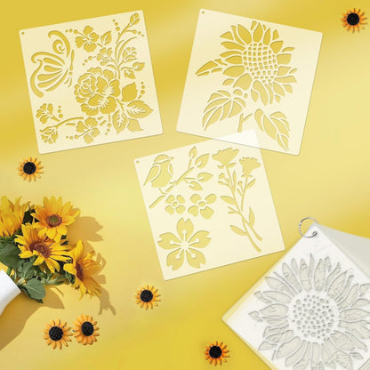 18 PCS Flower Painting Stencils Reusable Stencils for Painting on Wood Rocks Canvas Fabric Glass Pottery 6.5x6.5 Inch