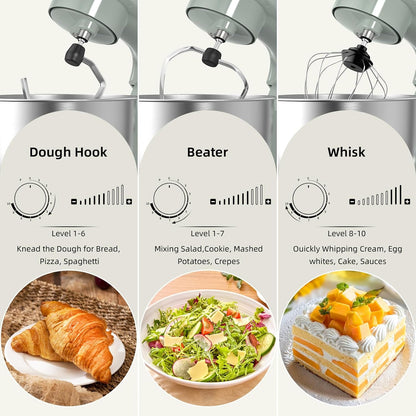 Electric Stand Mixer,660W 10 Speeds Tilt-Head Food Mixer, 3-IN-1 Kitchen Mixer for Daily Cooks with 6.5 QT Bowl,Dough Hook, Beater, Whisk (Morandi Green)