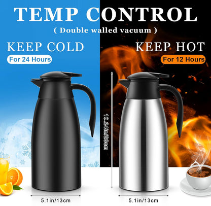 Norme 2 Pcs Thermal Coffee Carafe Insulated Stainless Steel Coffee Carafe for Hot Liquid Vacuum Thermal Pot Creamer Pitcher Dispenser with Brushes Keeping Hot Water Milk(Black, Silver,51 oz)