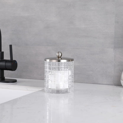 Glass Jar with Metal Lid for Bathroom Organization, Clear Apothecary Jar for Cotton Balls, Q Tips, and Small Accessories, Stylish Bathroom Storage Container Clear, Nickel