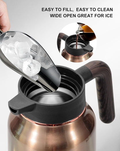Carafes for Hot Liquids 51 oz - 12 Hour Stainless Steel Thermal Coffee Carafe-Insulated Coffee Carafes For Keeping Hot/Cold Coffee, Tea, Water, 1.5 Liter Beverage Dispenser(2 Gold)