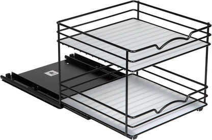 Pull Out Cabinet Organizer for Spices, Cans - Heavy Duty with Lifetime Limited Warranty- Pull Out Spice Rack- Cabinet Pull Out Shelf for Cans,Dishes, Etc, 20-3/8"Wx 10-1/2"D x 2-3/4” H, Black