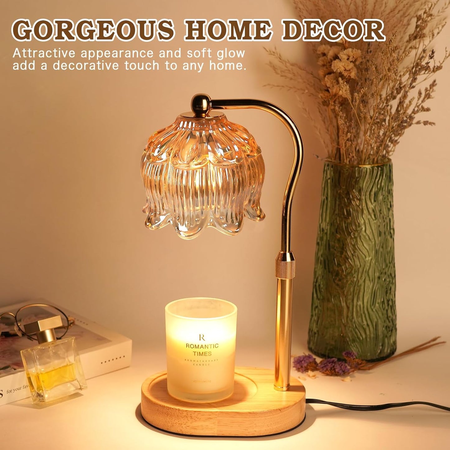 Christmas Birthday Gifts for Women, Candle Warmer Lamp with Timer & Height Adjustable, House Warming Gift for New Home Enssentials, Gift for Mom Grandma, Flower Candle Warming Lamp