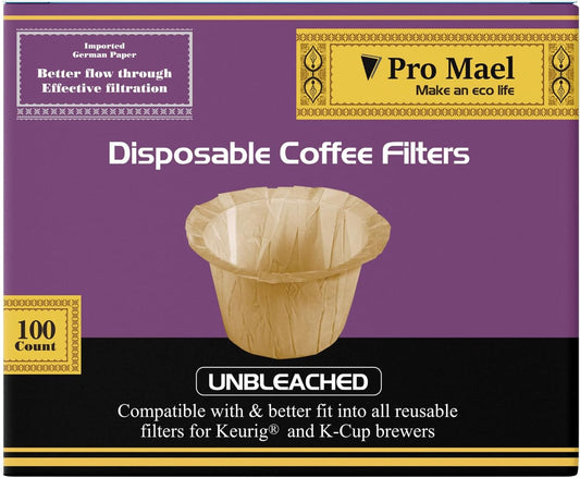 Pro Mael Disposable K Cup Filters, Coffee Filter Paper for Keurig Brewers Single Serve 1.0 and 2.0, Use with Reusable K Cup Pods, Natural Unbleached (100-Count)