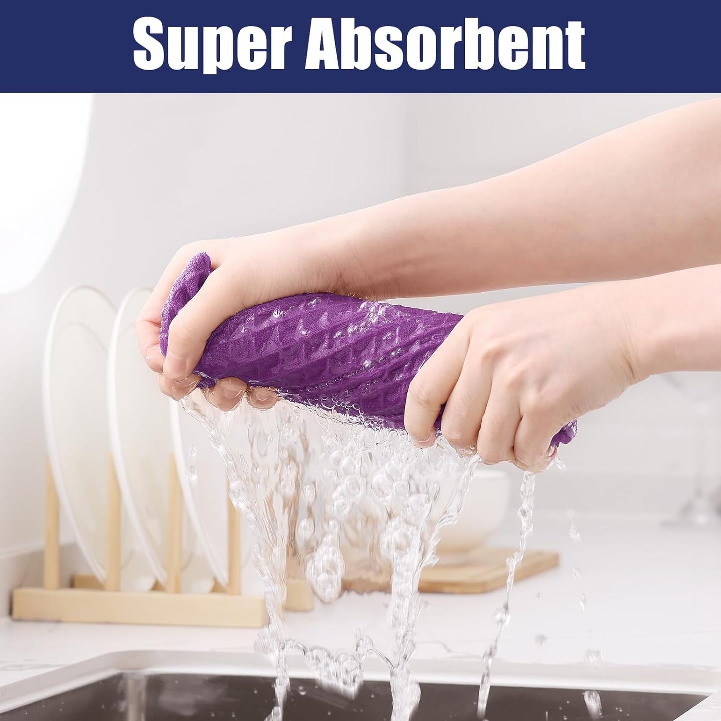 Homaxy Microfiber Waffle Weave Kitchen Towels, 16 x 28 Inch Ultra Absorbent and Solid Color Dish Towels, 6 Pack, Purple