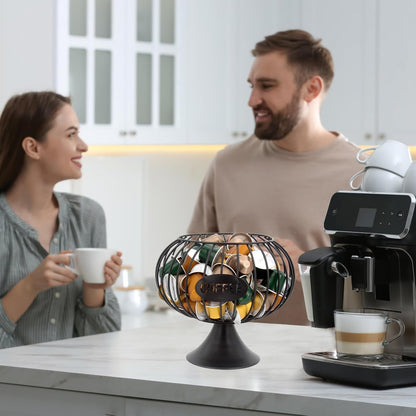Large Capacity Coffee Pod Holder for Countertop K Cup Organizer Metal Storage Basket for Keuring Pods K Cup Storage for Capsule Creamer Coffee Bar Decor Black